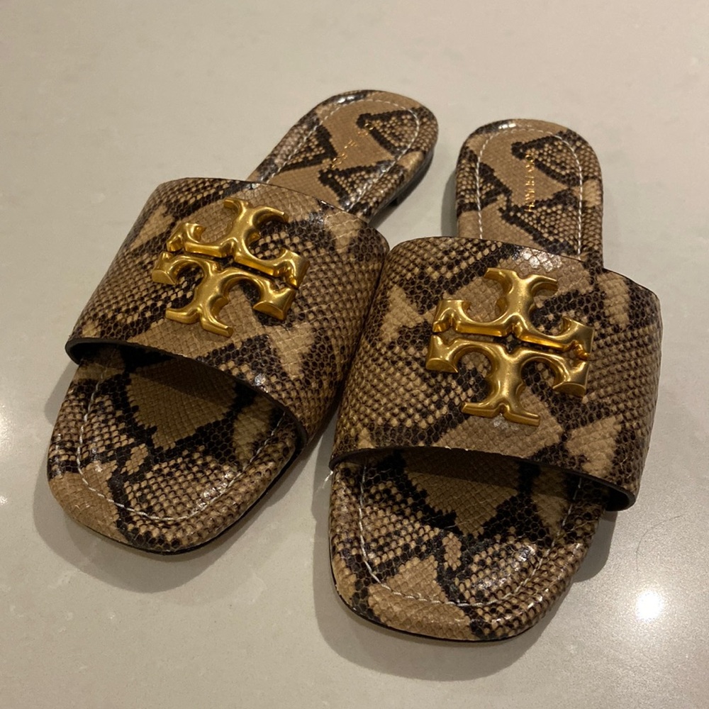 Tory Burch Elenor Snake Print Slides